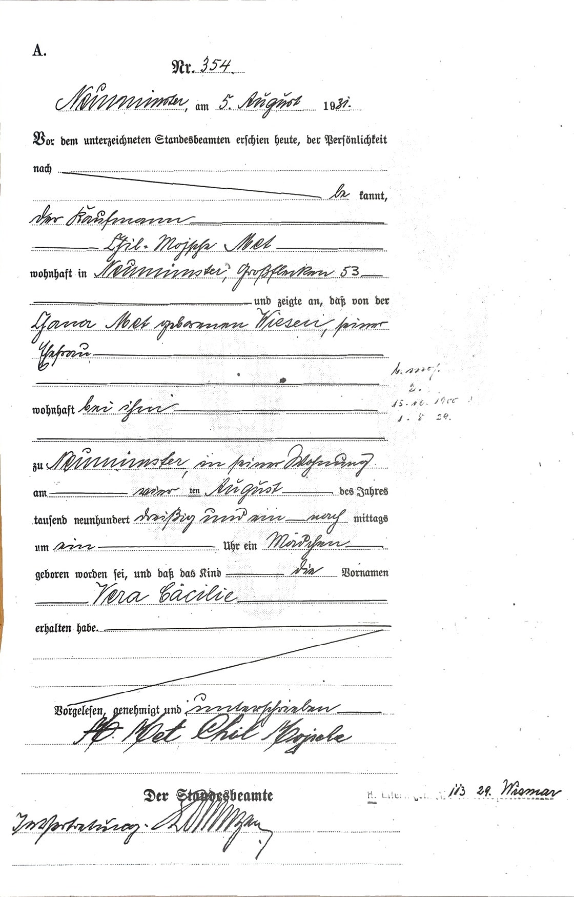 Vera birth certificate